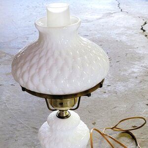 Vintage Hurricane White Quilted Milk Glass Hobnail Lamp